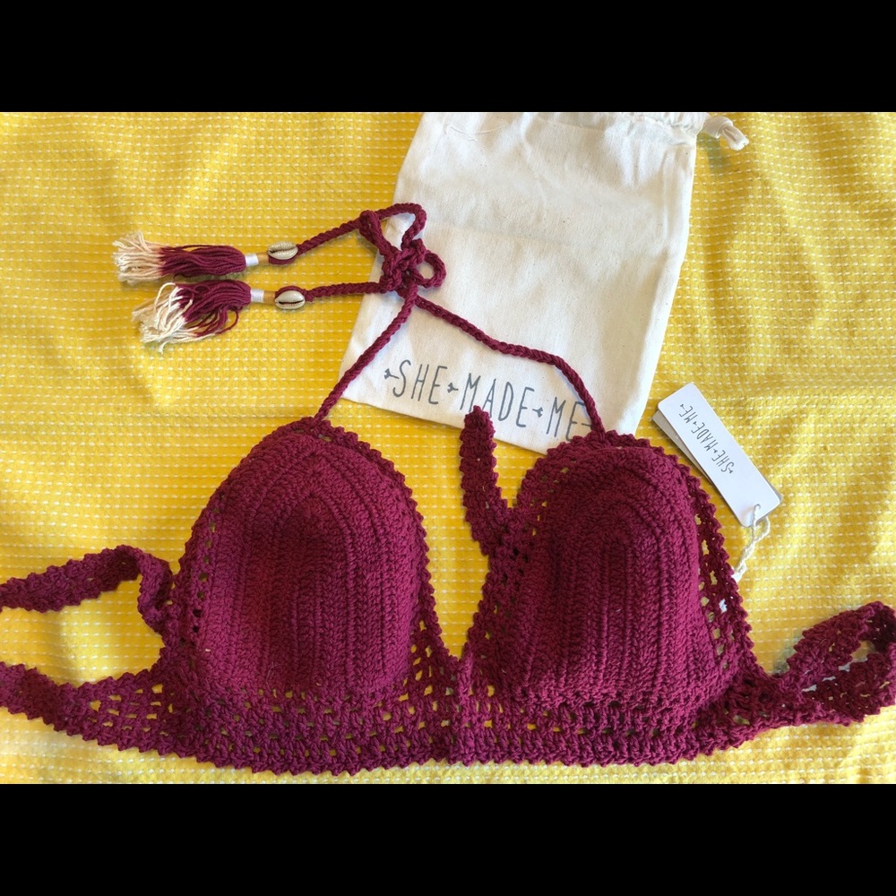 She Made Me burgundy crocheted bikini M/L